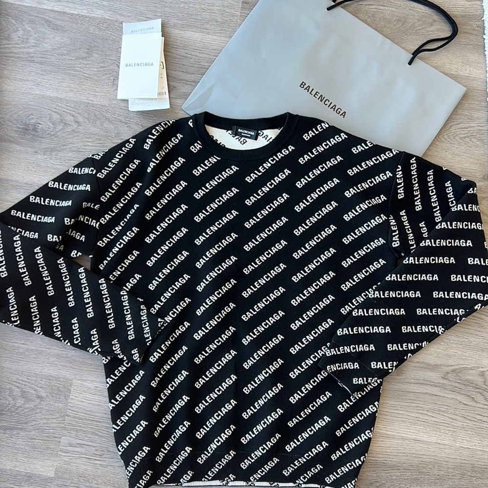 NWT Balenciaga Mini Allover Logo Sweater